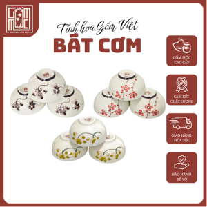 Bát Cơm Gốm Mộc Vẽ Tay Họa Tiết Sen