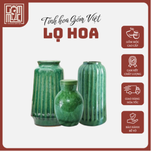 Bình hoa gốm sứ Bát Tràng men hỏa biến xanh ngọc xước