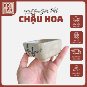 Chậu Chữ nhật mini gốm bát tràng men trắng bonsai